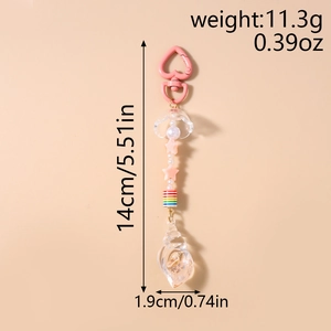 Floral jellyfish keychain with pink stars and shell pendant including dimensions info