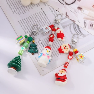 Porte-clés de Noël en perles bonhomme de neige et Père Noël avec fermoirs en métal
