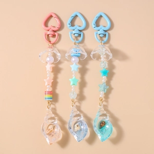 Ocean Shell Conch Keychain With Heart Clasp Resin Star Beaded Bag Charm Sweet Summer Marine Style Handbag Pendant Women