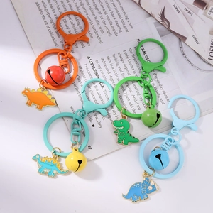Cute oil-drop dinosaur keychain collection with colorful bells and lobster clasps
