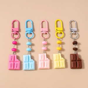 Fashion Simulation Chocolate Milk Keyring Resin Bag Charm Pendant For Women Girls Creative Food Shape Keychain Gift