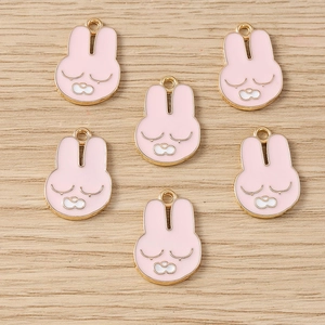 Lot de 10 mignons pendentifs tête de lapin rose en alliage pour porte-clés DIY de sac