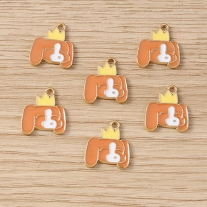 Pendentifs chien doré avec couronne et émail pour bijoux DIY et porte-clés
