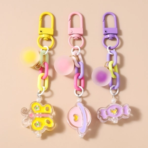 Porte-clés Mignon en Acrylique Papillon Planète Bonbon Chaîne en Plastique Colorée Pendentif de Sac pour Femmes Filles Cadeau