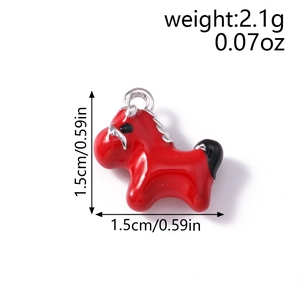 Detail view of red enamel horse charm showing 1.5cm size and 2.1g weight specifications
