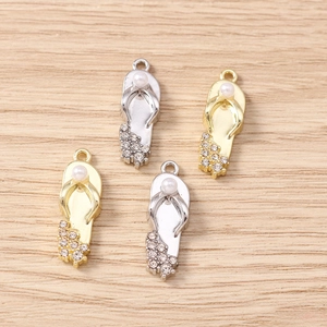 Zinklegierung Flip-Flop Anhänger Mit Kunstperle Strass Sandalen Charms Für DIY Schmuckherstellung Ohrringe Halskette Schlüsselanhänger