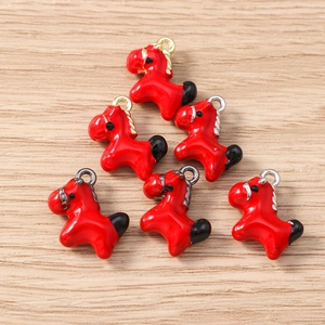 Set of six red enamel pony charms in gold and silver alloy for DIY jewelry making
