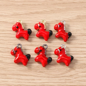 Six red enamel horse charms for DIY jewelry making in assorted metallic finishes