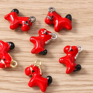 Red enamel rocking horse pendants with gold and silver loops for DIY jewelry making