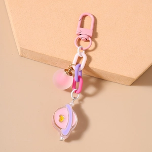 Porte-clés à grosse chaîne rose avec breloque planète bonbon pour décoration