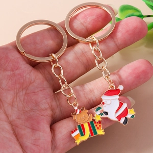 Porte-clés de Noël en Métal Alliage de Zinc Émail Père Noël Renne Forme Pendentif de Sac Cadeau de Vacances Décoration
