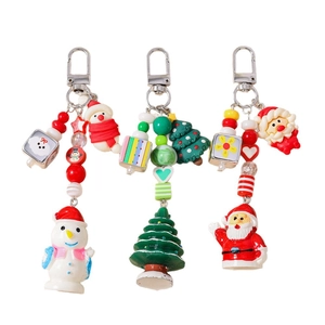 Lot de porte-clés de Noël avec bonhomme de neige et Père Noël en perles et résine