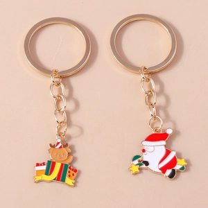 Détails de porte-clés de Noël colorés en métal avec pendentifs Père Noël et renne