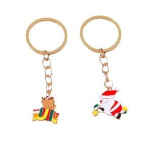 Lot de porte-clés de Noël avec Père Noël et Renne en alliage de zinc doré brillant