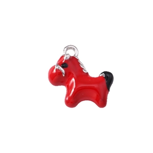 Red enamel rocking horse charm in alloy for DIY jewelry and keychain making