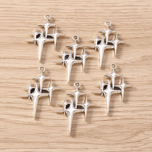 Vintage Silver Alloy Four Pointed Star Pendant Only (Without Chain) For DIY Jewelry Making Earrings Women Accessory