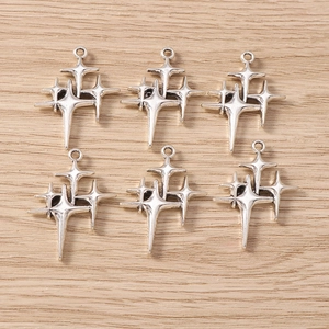 Vintage silver star charm pendants for DIY necklaces and bracelets, set of six pieces