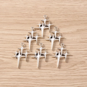 Antique silver star pendants with four-pointed star design for DIY jewelry making