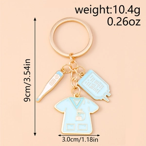 Nurse uniform and medical charms keychain with dimensions 9cm height and 10.4g weight