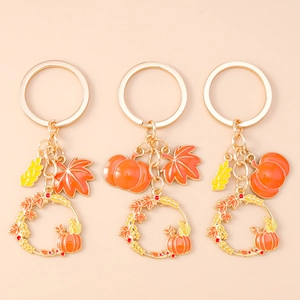 Autumn Harvest Zinc Alloy Keychain Pumpkin Maple Leaf Wheat Ear Enamel Pendant Thanksgiving Fall Bag Hanging Jewelry Gift