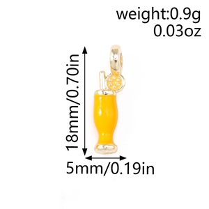 Detailed dimension guide for orange juice cup pendant showing 18mm height and 5mm width