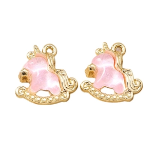 Pink unicorn rocking horse pendants in light gold alloy for DIY jewelry making