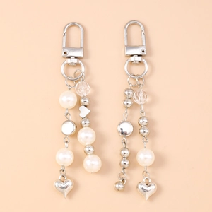 Portachiavi a Cuore Perla Artificialto di Moda Con Perla Artificial Sintetica Lega d'Argento Ciondolo per Borsa a Cuore 3D Regalo per Donna
