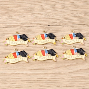 Lot de 6 breloques de remise des diplômes en émail avec chapeau et livre pour porte-clés