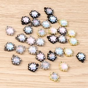 5Pcs star-shaped rhinestone charms with opal resin center in gold and silver plating
