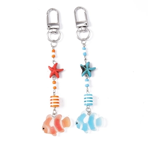 Marine starfish and goldfish keychains with colorful beads and metal lobster clasps