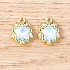 Star shaped gold pendant with iridescent stone and sparkling rhinestones for jewelry making
