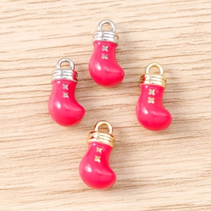 Festive Rosy Pink Enamel Christmas Sock Pendant Zinc Alloy Christmas Boot Charms For DIY Jewelry Making Necklaces Bracelets