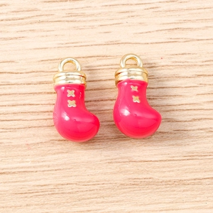 Pink Christmas sock charms with gold star details for jewelry making and crafts