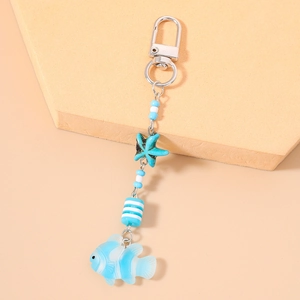 Nautical starfish and blue fish keychain with beads for handbags and fashion accessories