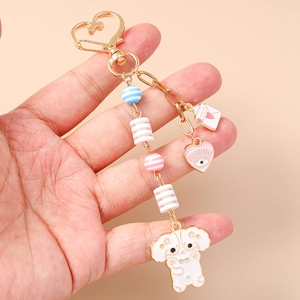 Porte-clés chien mignon et cœur rose avec pendentif enveloppe pour sacs à main