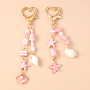 Portachiavi con Perline a Forma di Stella Marina e Conchiglia Fibbia a Cuore Dolce Lega Perla Artificial Sintetica Ciondolo per Borsa Donna Gioielli