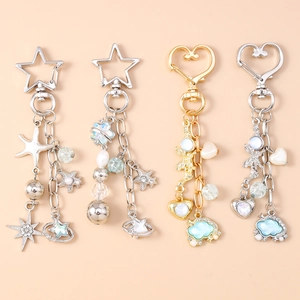 Portachiavi in Lega a Forma di Stella Marina Pianeta Nuvola per Donna Ciondolo per Borsa con Perline Stella Cuore Regalo Elegante