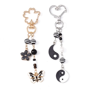 Fashionable Tai Chi Yin Yang and cherry blossom butterfly keychain bag charms for women