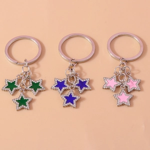 Luxury Star Keychain Zinc Alloy Rhinestone Star Bag Charm Drip Oil Enamel Star Keyring For Women Party Fashion Jewelry