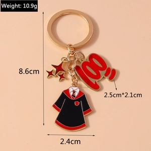 Detailed view of graduation gown keychain charms with dimensions 8.6cm and weight 10.9g