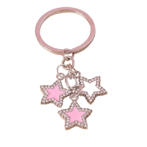 Sparkling pink and white rhinestone star keychains with rose gold rings for handbags