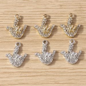 Breloques Geste de la Main I Love You Strass Alliage de Zinc Pendentif pour Fabrication de Bijoux DIY Collier Bracelet Accessoire