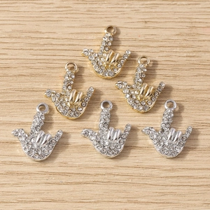 Lot de 6 breloques geste I Love You en or et argent avec strass pour bijoux DIY