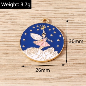 Detailed view of fairy ballet enamel pendant with 30mm height and 26mm width dimensions
