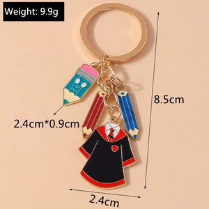 Wizard robe and colorful pencils keychain with gold finish and enamel pendant charms
