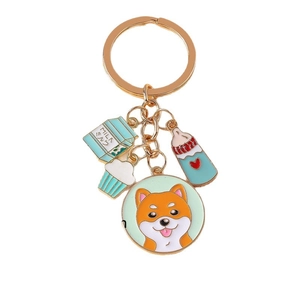 Porte-clés de mode en alliage avec breloques chien, brique de lait et cupcake
