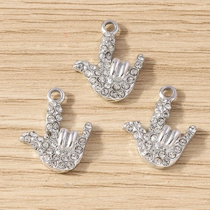 Pendentifs créatifs geste LOVE argentés avec strass étincelants pour fabrication de bijoux