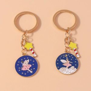 Simpatico Portachiavi in Smalto a Forma di Fata Con Bacchetta Magica a Stella Ciondolo per Borsa in Lega di Zinco Ballerina