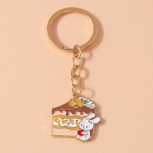 Süßer Cartoon Hase Kuchen Emaille Schlüsselanhänger Goldene Zinklegierung Schlüsselring Mode Tasche Anhänger Schmuck Geschenk Für Damen Kinder