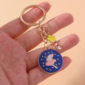 Portachiavi creativo con ciondolo a forma di fata blu e bacchetta magica dorata